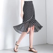 Шифоновые юбки летние женские с высокой талией принт русалка юбка