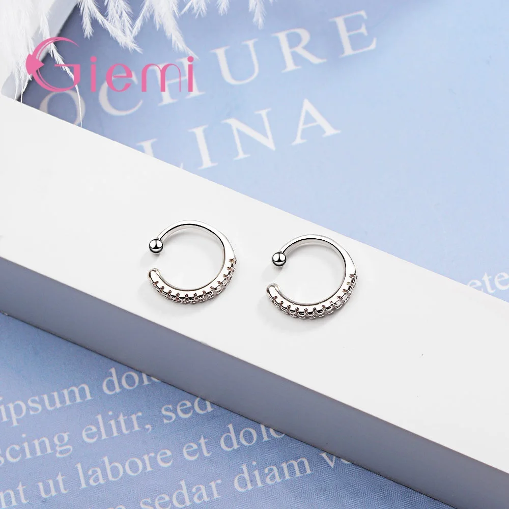 925 Sterling Silver Ear Clip Earrings Simple CZ Crystal Paved Circle Loop Design Cuff Jewelry for Wedding Engagement ear clip earrings clip earrings ear clip ear accessories
