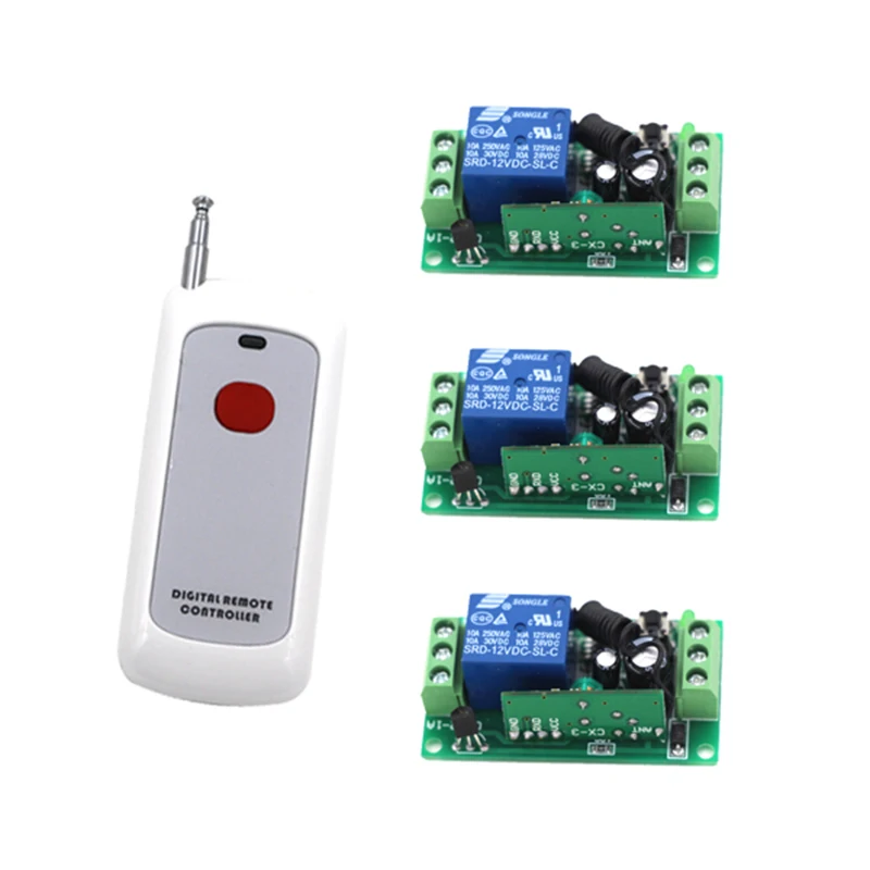 

DC12V 10A 433MHz Wireless Remote Control Switch 1 Transmitter with 3 Receiver 4211