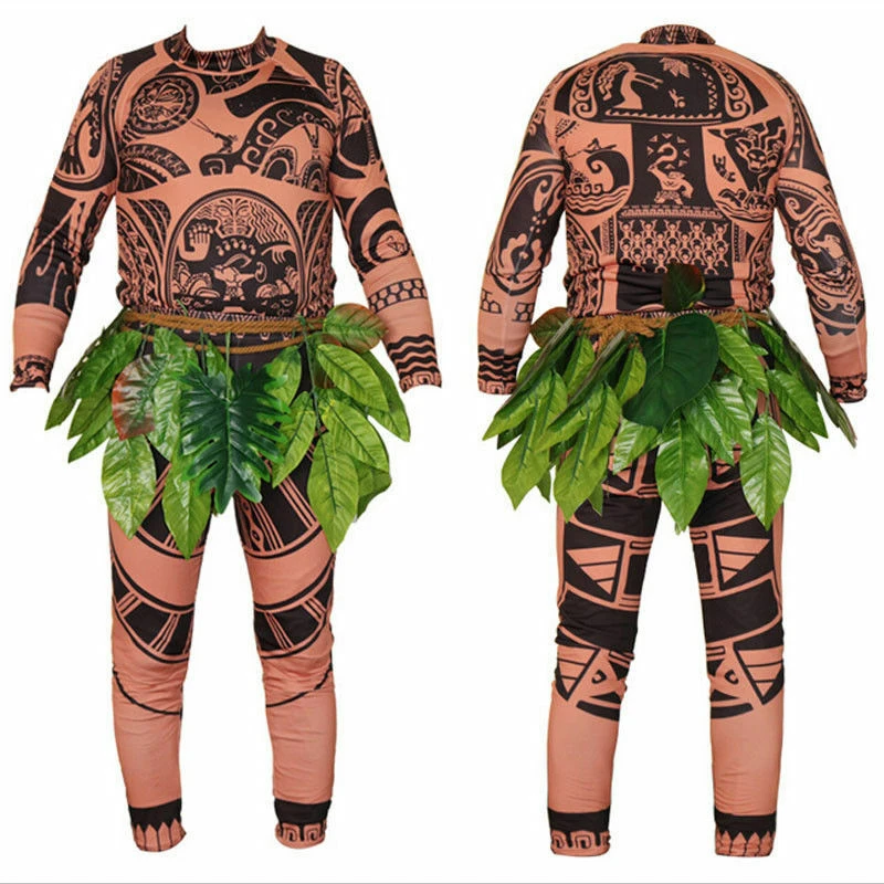 Хэллоуин Семья подходящая друг к другу Одежда для пап и сыновей Моана, Мауи татуировки футболка штаны Трава юбка костюм для косплея