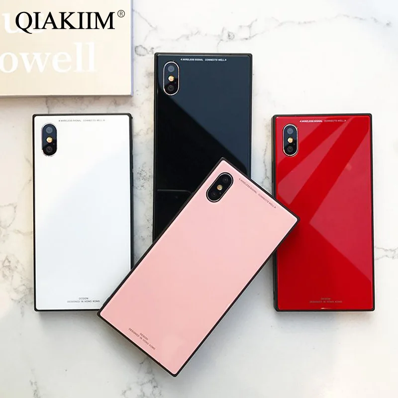 

Fashion Square Tempered Glass Case For iPhone X XS 11 Pro Max XR 10 8 7 6 6S Plus Cover 2019 Luxury Shockproof Armor Phone Cases