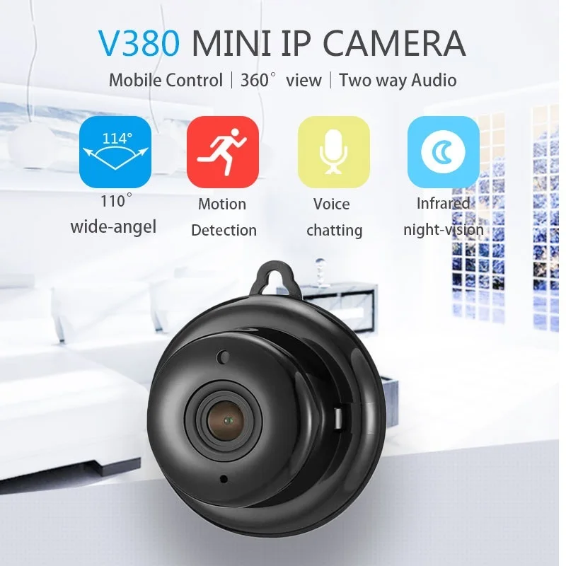 

Home Security V380 2.1mm Lens 720P Wireless Mini WIFI Night Vision Smart IP Camera Auto Monitor Baby Monitor Surveillance