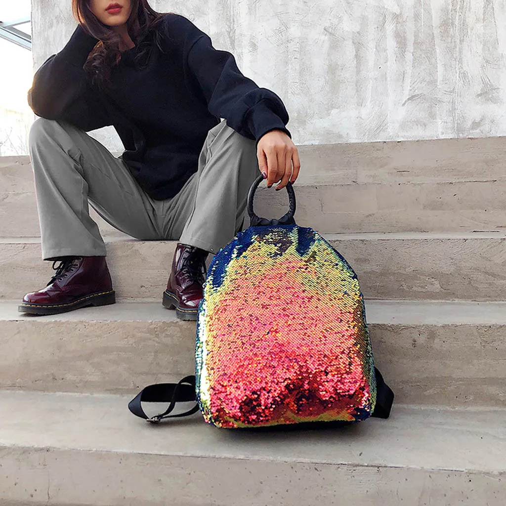 

Fashion Ladies Sequins Large Capacity Backpack Color Shange Wild Backpack Sequins large capacity backpack color change May27