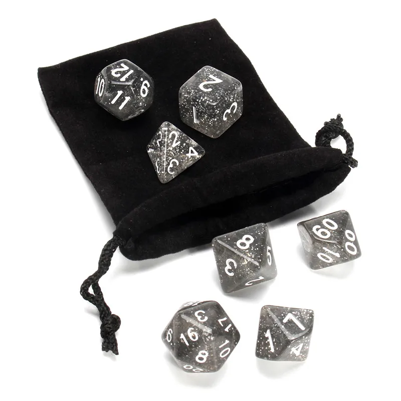 7 قطعة/المجموعة سديم الأسود مع الأزرق بريق بولي النرد شفافة الرقمية النردات يموت TRPG Board Games Entertainment أفضل الهدايا