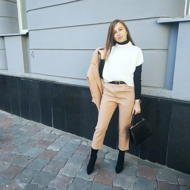 Women Fashion Two Piece Autumn New Style Simple Coat Female Camel Color Pure Two Pcs Set Loose Stylish Suit Femme