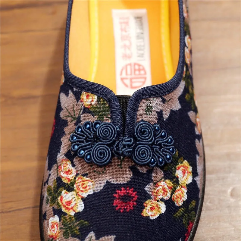 Женская обувь на плоской подошве в китайском стиле в стиле ретро повседневные Лоферы без шнуровки женская обувь с вышивкой черные офисные туфли на низком каблуке размер 40
