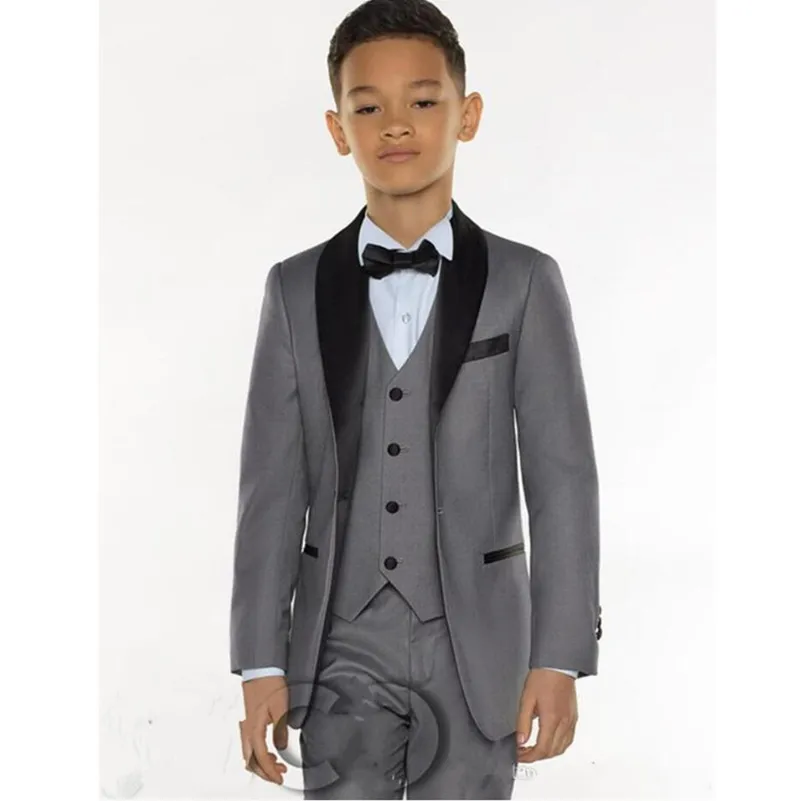 Three Pieces Grey Boys Tuxedo Cheap Real Picture Boys Dinner Suits Boys
