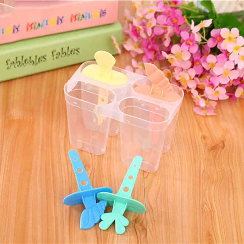 

1* 4 Ice Cream Mold DIY Reusable Ice Cream Mold with Rod Useful Ice Cube Tray Kitchen Gadget Children Kids Toy