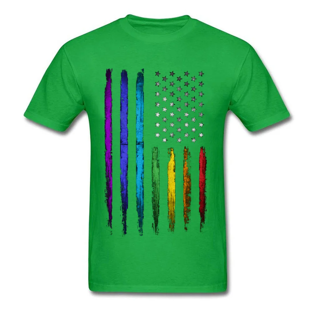 American rainbow flag T-shirts for Men Simple Style Summer/Autumn Tops & Tees New Arrival Clothing Shirt Crew Neck 100% Cotton American rainbow flag green
