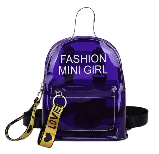 

Summer Fashion Transparent PVC Laser Student Backpack Preppy Style Teenage Girls Chain Bag Letter Jelly Shoulder Bag D131