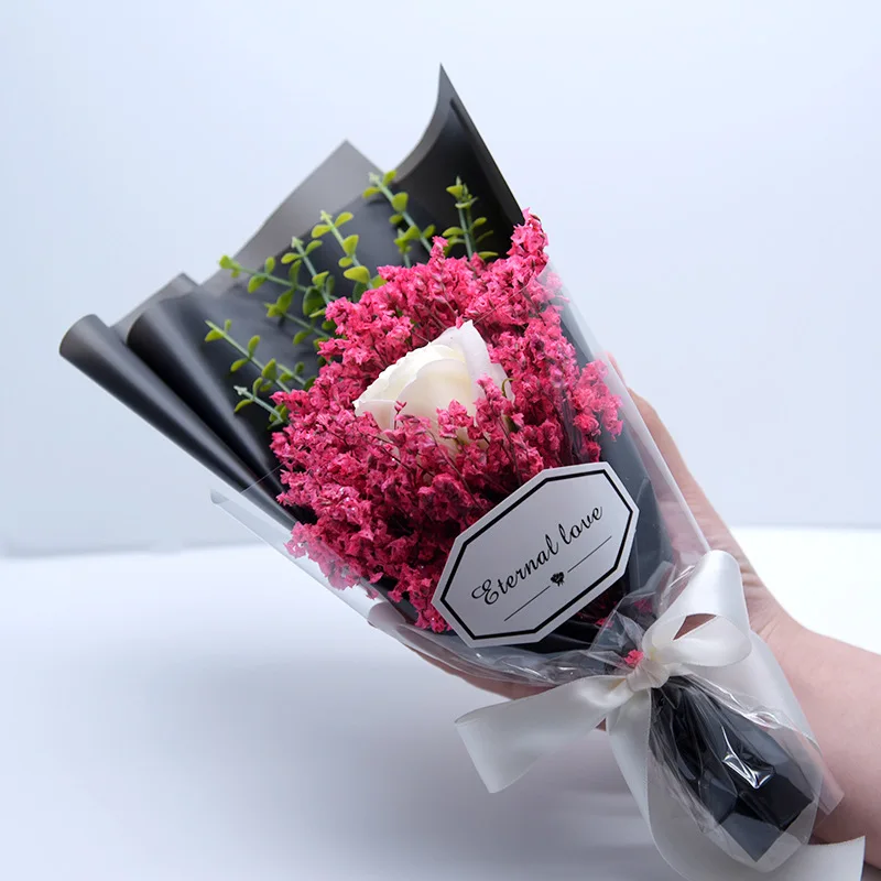 Flone Mini Artificial Dried Flower Scented Soap Rose Flower Crystal Grass Bouquet Fake Gypsophil Flower Wedding Home Party Decor (10)