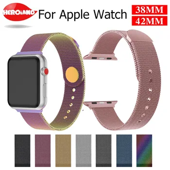 

New Milanese Loop Band for Apple watch 42mm 38mm Link Bracelet Strap Replacement buckle Snap button for watch Series 3/2/1 watch