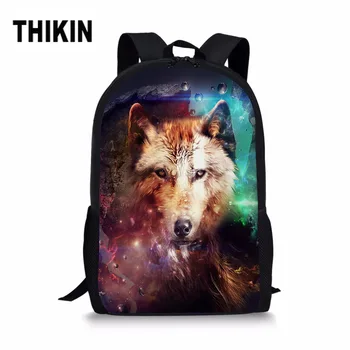 

THIKIN Men School Bags Cool Animals Galaxy Fox Wolf Book Bag 3D Children Boys Backpack Larger Men's Travel Bag Welcome Dropping