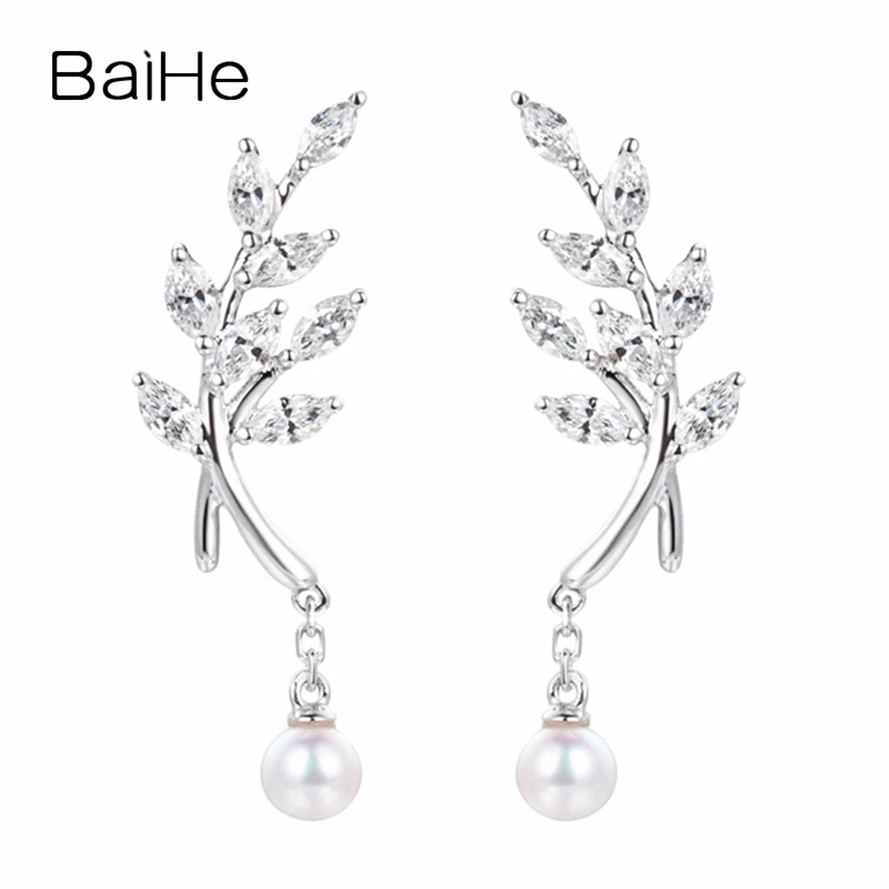 

BAIHE Solid 14K White Gold 0.60ct H/SI-SI3 Marquise cut Genuine Natural Diamonds Wedding Trendy Jewelry Elegant Stud Earrings