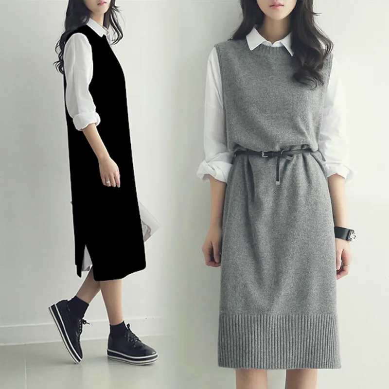 2018 New Autumn And Winter Thickening 100% Cashmere Sweater Women Vest Long Section O- Neck Pullover Sleeveless Knee Loose Wool