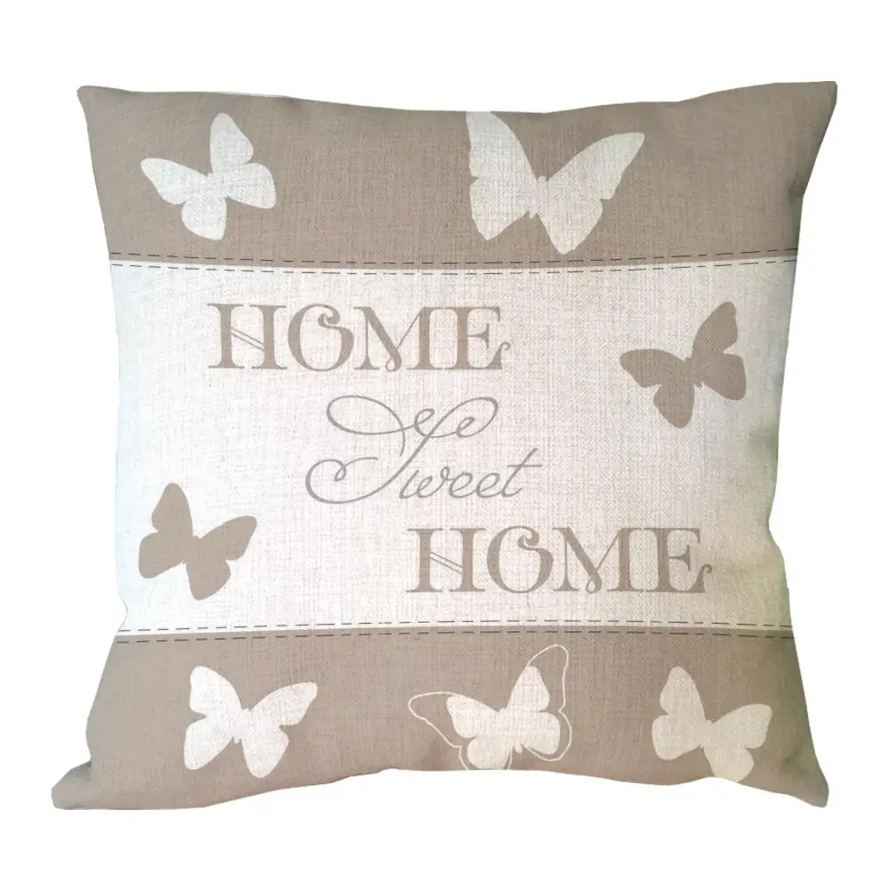 letter sweet home with butterfly printed custom throw pillow case decorative cotton linen ...