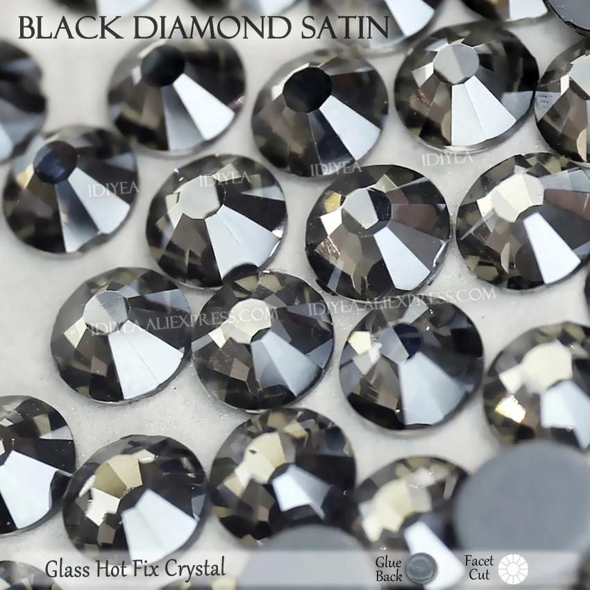 AB цвета Горячая фиксация Стразы SS6 SS10 SS16 SS20 SS30 Стразы flatback исправление камней Кристаллы Блестки для одежды свадебное платье - Цвет: Black Diamond Satin