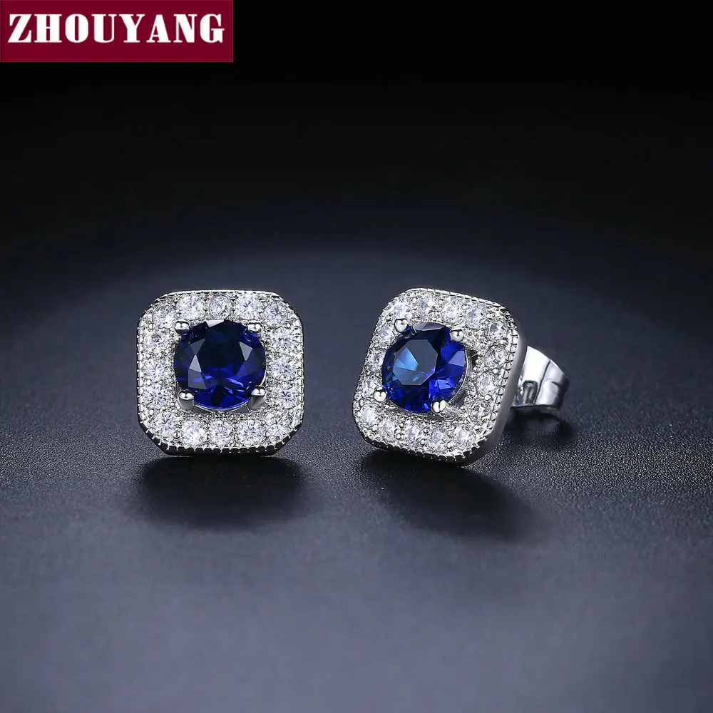 Женские серьги гвоздики ZHOUYANG роскошные модные дизайнерские серебряные