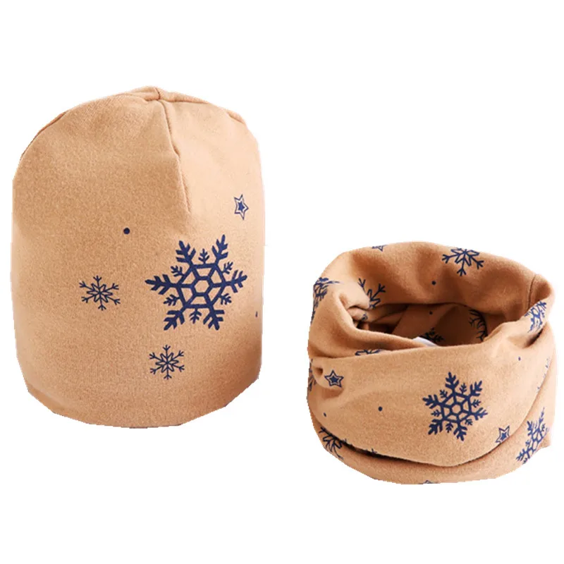 khaki snow hat scarf Новые Хлопковые плюшевые шапки для девочек с шарфом Фрукты Сова-овца Звезды Львиная шапочка для мальчиков Детская шапка с шарфом и воротником Комплект хлопчатобумажной шапки для детей - Цвет: khaki snow hat scarf
