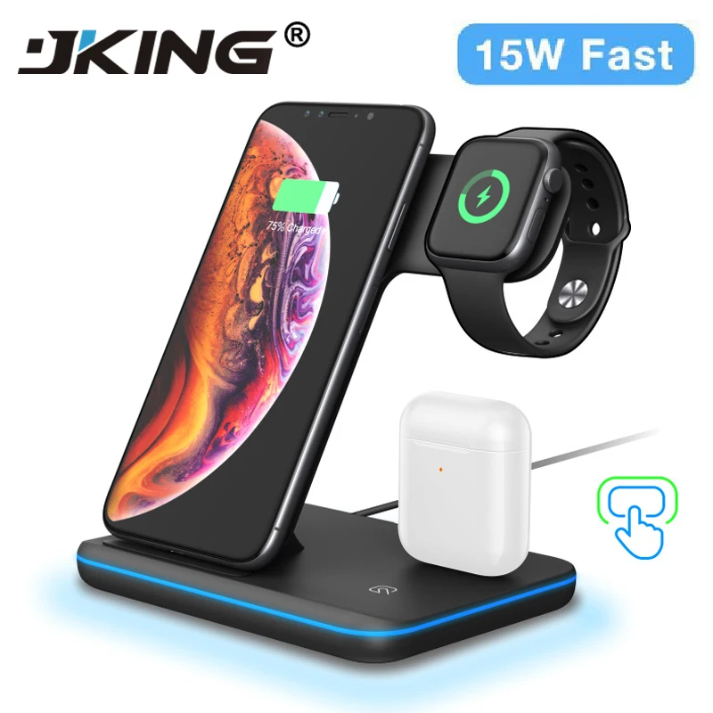 

Universal 15W Qi Wireless Charger For Iphone X 8 Xiaomi Quick Charge 3.0 Fast Charger Dock Stand For Apple Airpods Watch 4 3 2 1