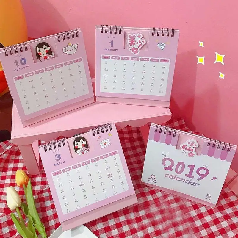 Kawaii стол календари 2019 офисные принадлежности розовый девушка планировщик