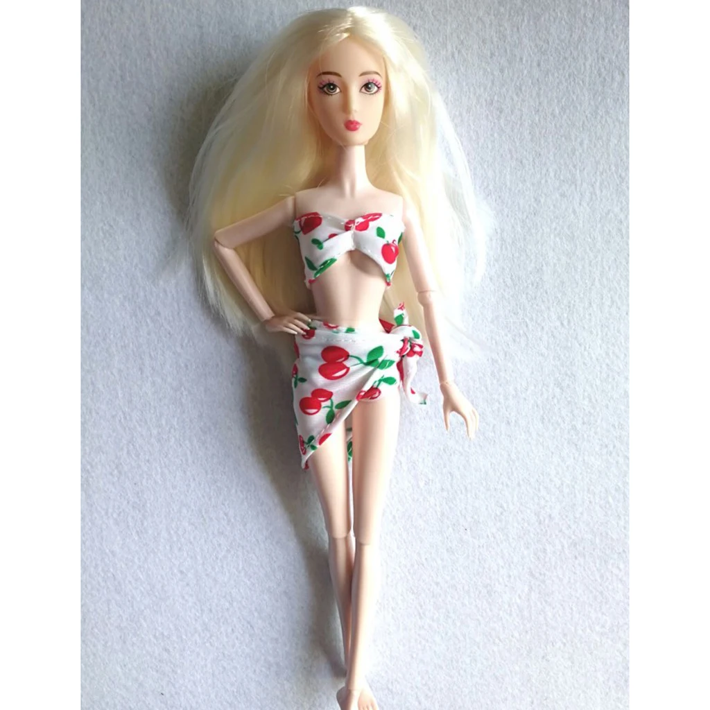 1/6 Scale Doll Swimwear Cute Cherry Pattern Printed Swimsuit Bikini Set for 12inch 30cm Girl Doll Dress Up Accessory