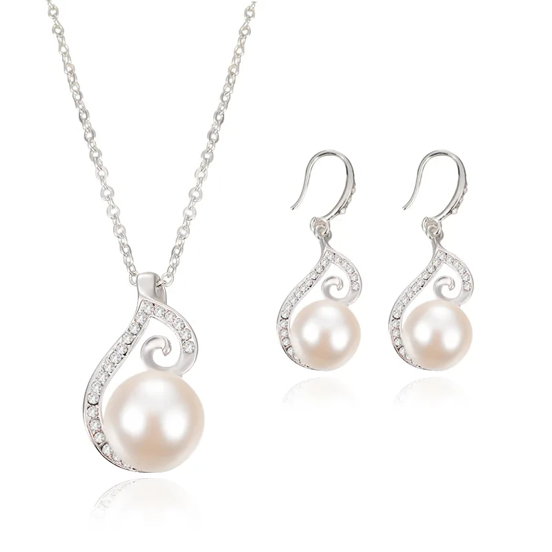 

New fashion Rhinestone Simulated Pearl Necklace Earrings Wedding Banquet Package Jewelry Sets Bride Gift