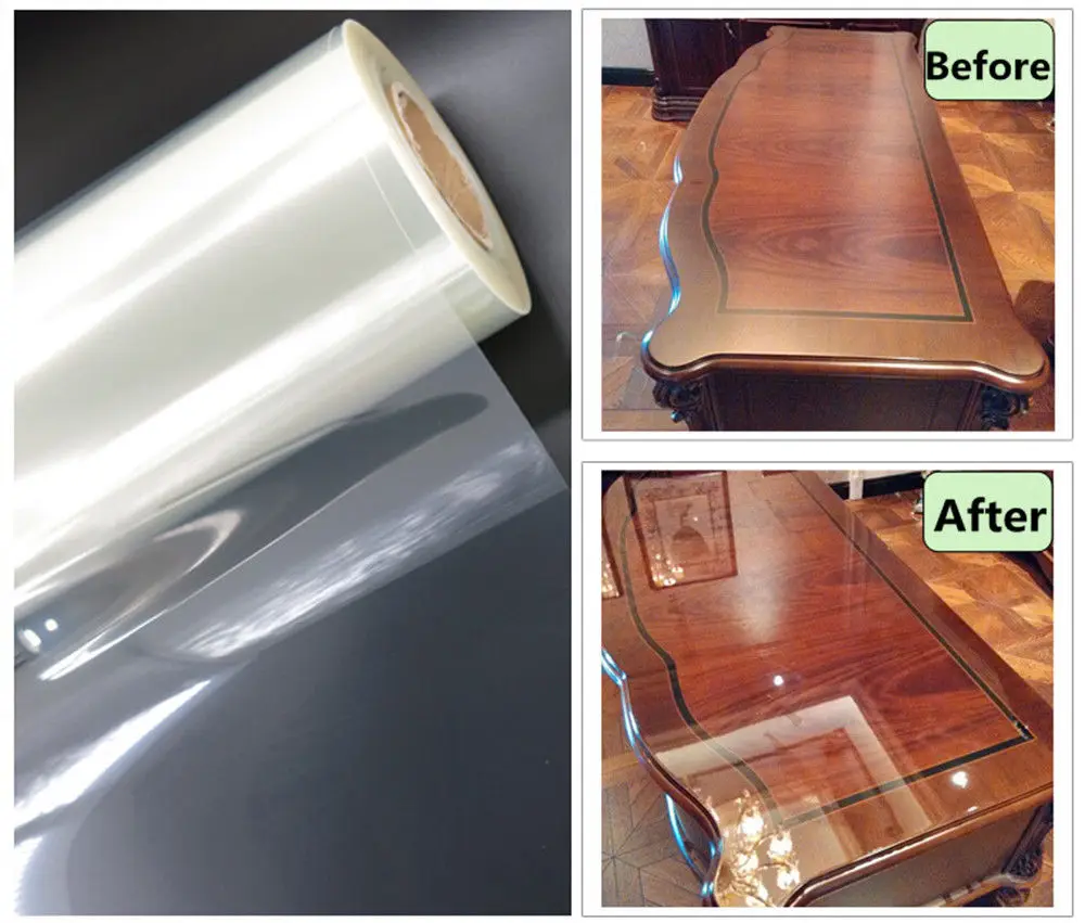 

Wide:3.3ft Length 10ft (100cmx300cm) Transparent Table Furnature Projection Film Glossy PET Protection Film Heat Resistance