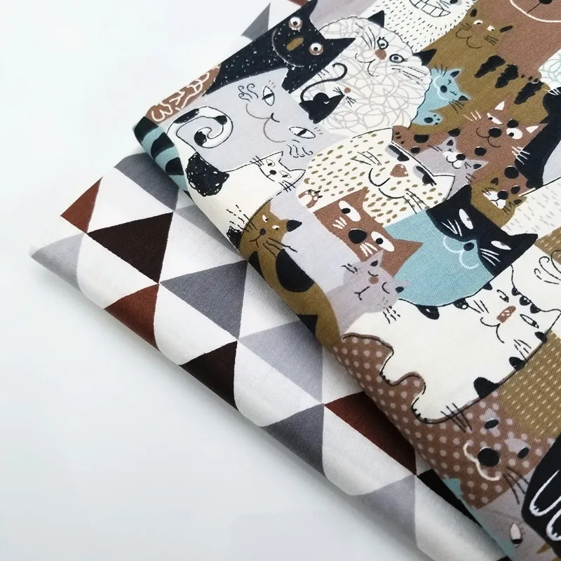 

100% Cotton Twill Fabric Cat Printed Various Size Patchwork Crafts Cloth Fabric Fat Quarters Material For DIY Sewing Quilting
