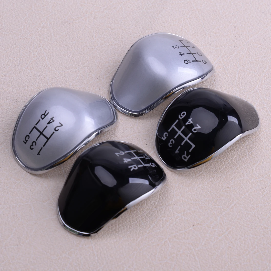 Black Silver 5 6 Speed Gear Knob Cap Top Insert Replacement Badge ABS