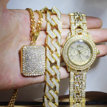 

Men Hip Hop Full Iced Out Lab CZ AAA Watch & Bracelet & Iced Square Necklace Combo Set Jewelry