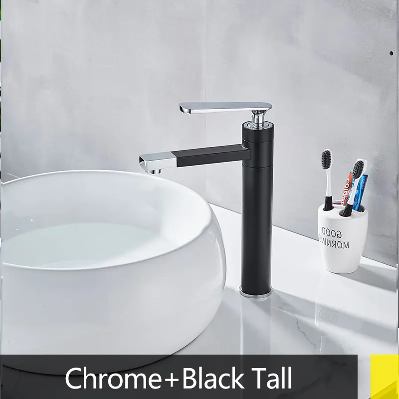 Luxury rotation multiple Bathroom Sink Faucet Deck Mount Rotation Spout Brass One hole mixer crane tap short or tall - Цвет: chrome black tall