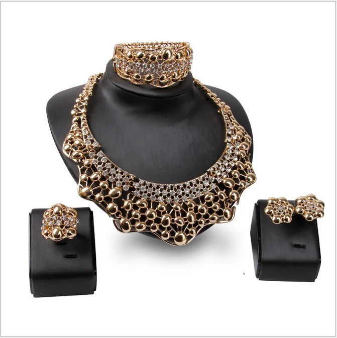 Quality Fashion Jewelry 4pcs/Sets For Women Gold colour Wedding Party Bridal Accessories Set