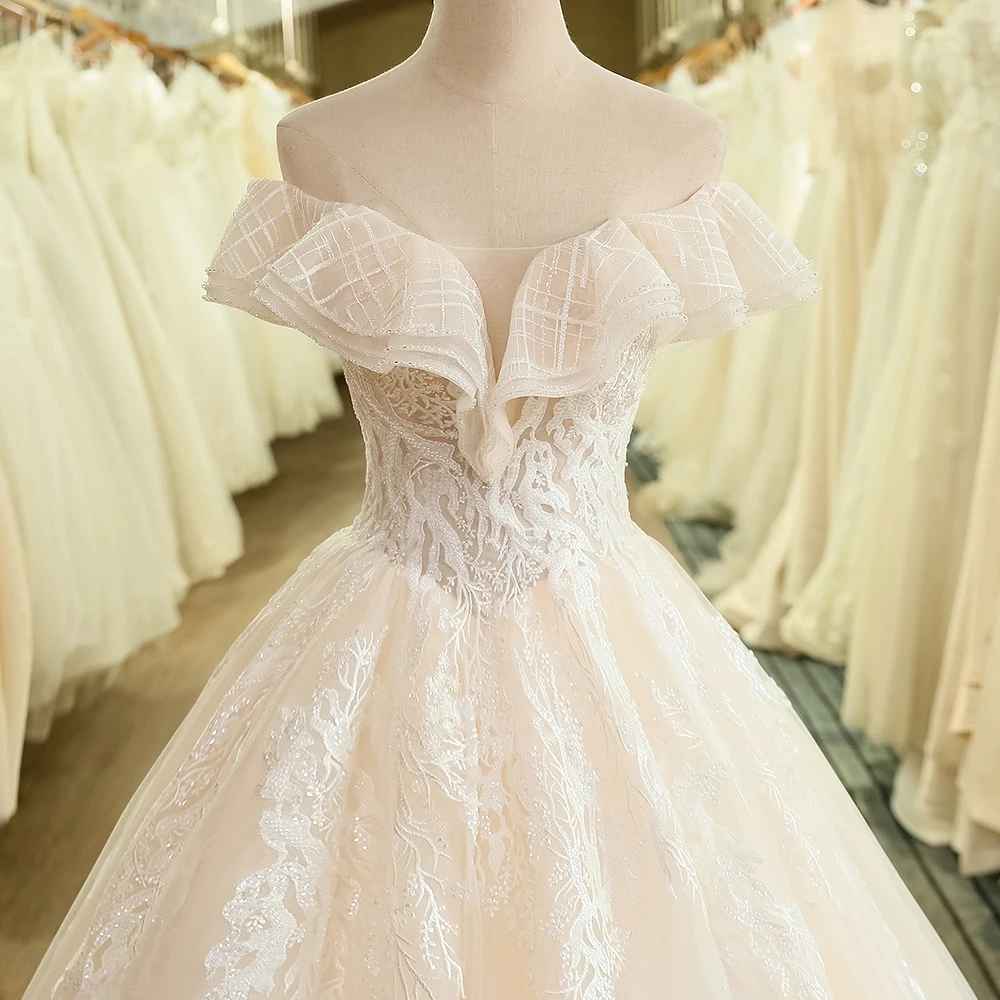 SL-6037 Мода с плеча Vestido De Noiva Свадебные платья 2019 плюс Размеры спинки Аппликация короткий рукав свадебное платье