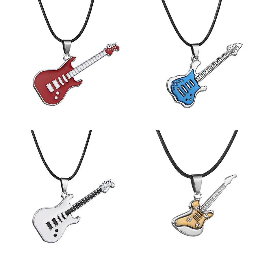

6 Designs Pendant Chains Gift Accessories Music Jewelry instruments Choker Stainless Steel Guitar Necklaces punk rock Necklace