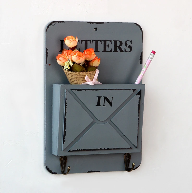 

High Quality Zakka Keys Hanging Hooks Envelope Sundries Storage Box Retro Rangement Shelf Wood Boxes Vintage Organizer