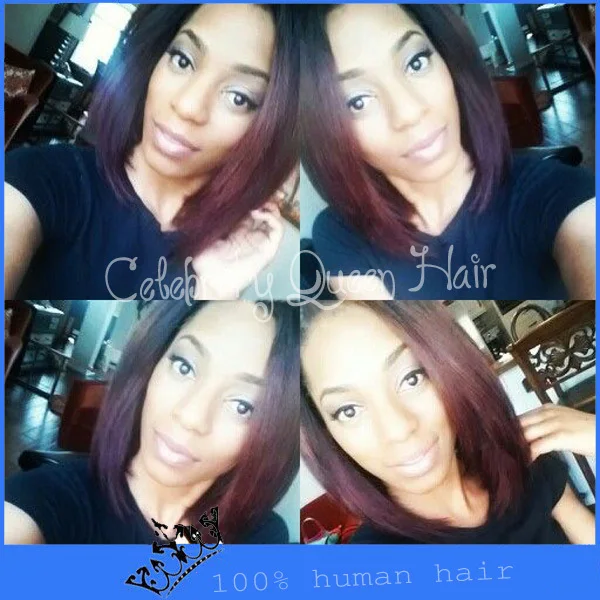 Burgundy Ombre Bob Wig For Black Women Remy Lace Front Wigs With