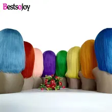 Bestsojoy прямые боб короткие кружевные передние человеческие волосы парики M Remy 8-1" 13x4 Розовый Синий Зеленый Желтый Фиолетовый натуральный цвет 150 плотность