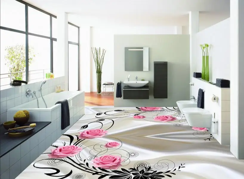 

Living room bedroom flooring wallpaper creative 3d floor photo rose pattern pvc waterproof wallpaper