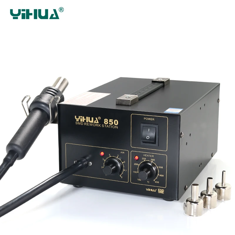 

YIHUA 850 3 Nozzles Hot-Air Soldering Station , SMD Rework Station Lead Free With Heat Gun
