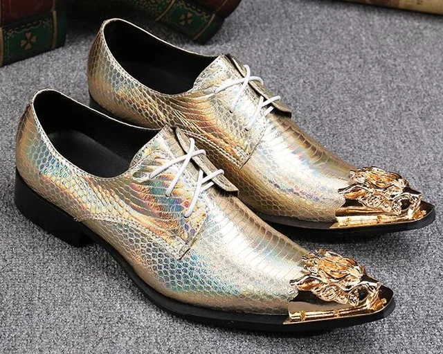 2017 New Men Prom Shoes Gold Glitter Men Derby Shoes Sapato Masculino