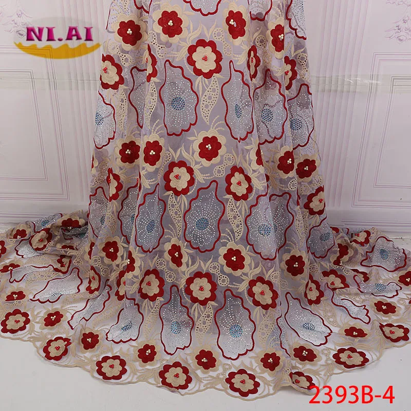 

Red 2018 African Beaded Lace Fabrics Embroidered Nigerian Guipure Lace Fabric High Quality Lace French Net Lace Fabric XY2393B-4
