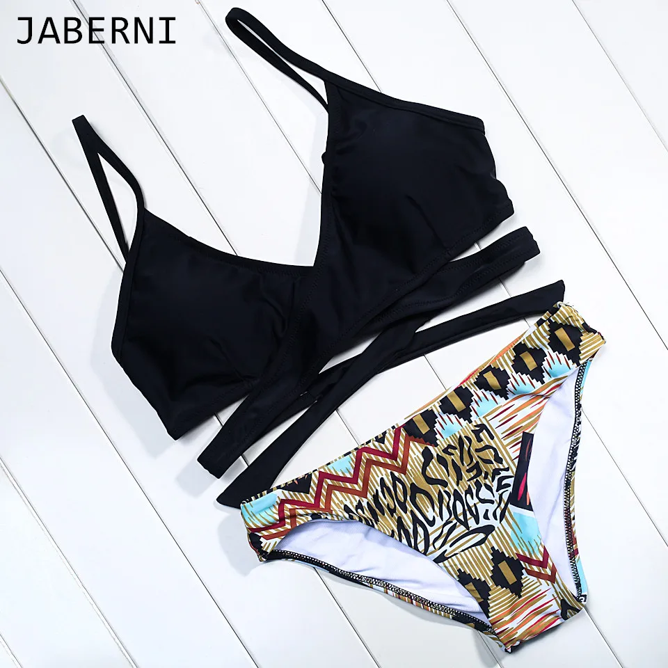 

JABERNI 2016 Sexy Bikinis Women Swimsuit padded Bikini two piece Halter top Retro Bathing Suits Swim Wear new arrival
