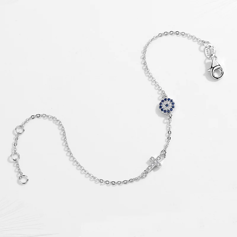 Kaletine амулеты голубой сглаза крест браслет 925 пробы серебряные маленькие браслеты для женщин Хамса на удачу CZ Ювелирные изделия KLTB056