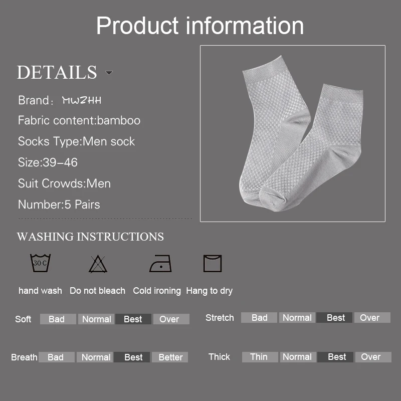 MWZHH, 5 пар, мужские длинные носки из бамбукового волокна, счастливые деловые носки, черные высококачественные дезодорирующие теплые носки для мужчин, размер 39-46