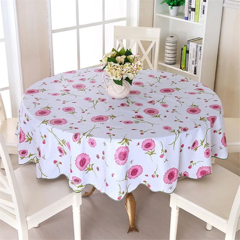 PEVA Printed Table Cloth Waterproof Oilproof Backside Ati-slip Flannel Round Tablecloth Table Cover