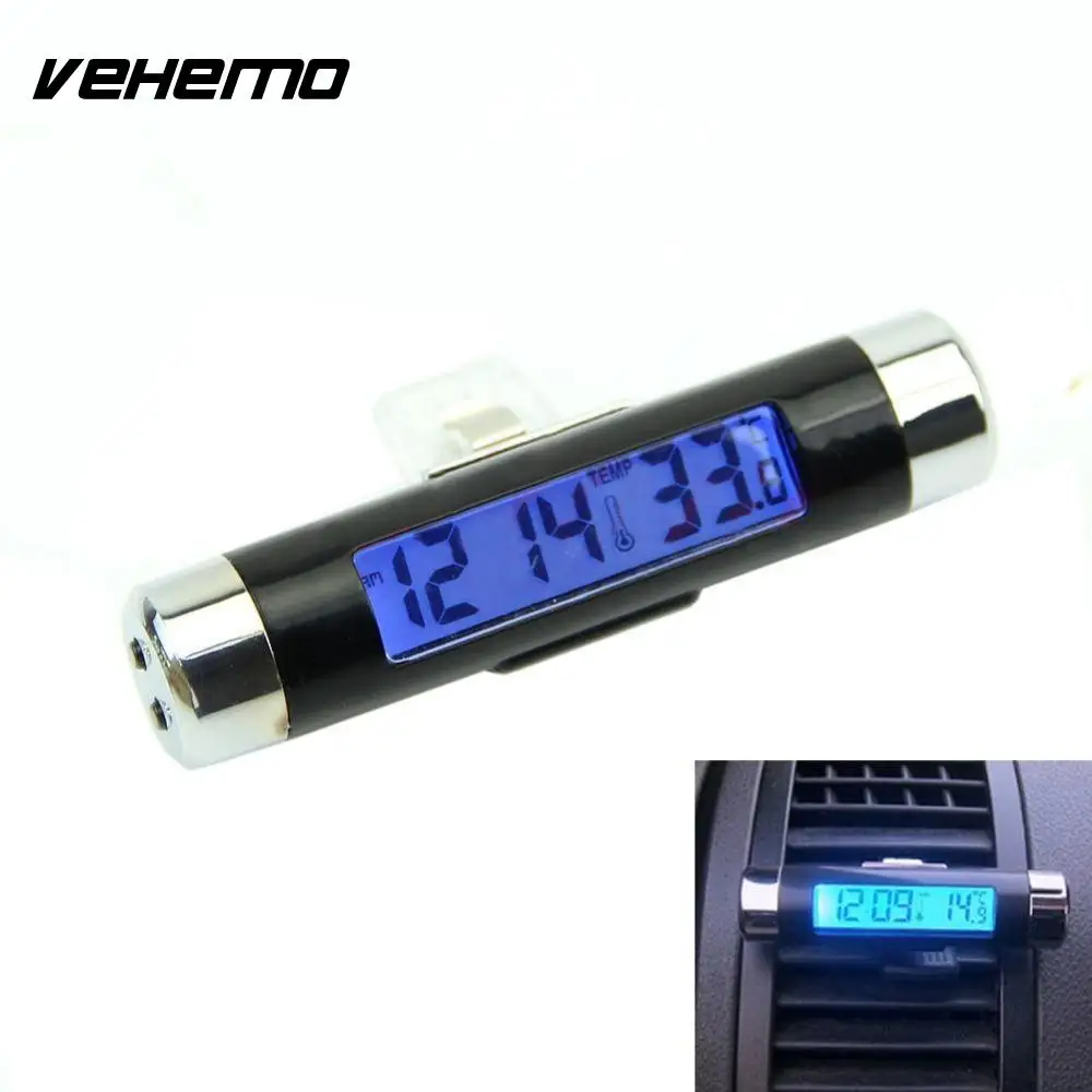 Vehemo Digital Backlight Automotive Thermometer Clock 2in1 Car Auto LCD