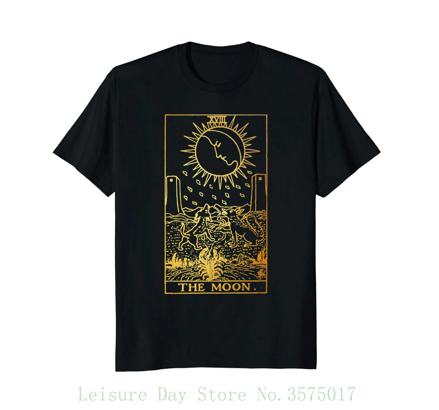 

The Moon Tarot Card T-shirt Gold Design Newest 2018 Fashion T Shirt Men
