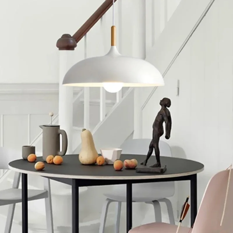  Modern Led Pendant Light Black White Metal Aluminum Wooden Suspension Luminaire Nordic Lampshade Ha - 32917704076