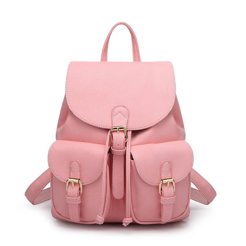 

RU&BR New Women PU Leather Backpacks Korean Casual Mochila Feminina Fashion Large Girls School Bags Travel Bag Solid Candy Color